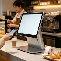 Sistema POS Todo en Uno de Escritorio de 15.6+10.1 Pulgadas, Terminal POS con Pantalla Táctil de 4+64GB para Tiendas Minoristas