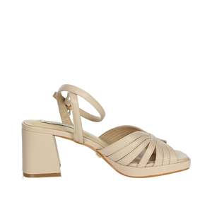 Sandalias de Tacón para Mujer Miabelle MB74 Color Crema con Tiras y Correa en el Tobillo, Tacón Cuadrado, Zapatos de Verano - Product Image 4