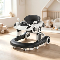 Marche-bébé pliable multifonctionnel portable pour bébés de 6 à 18 mois, cadre en plastique réglable en hauteur