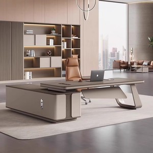 Set <span class=keywords><strong>Scrivania</strong></span> e Sedia Direzionale in PVC <span class=keywords><strong>Moderno</strong></span> e Lussuoso per Manager/Presidente - Product Image 2
