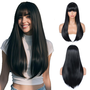 Peluca de seda de alta densidad 2026 con flequillo suave, cabello largo y liso, malla elástica cómoda, resistente a altas temperaturas, con diadema, OEM/ODM - Product Image 3