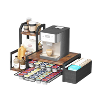 Support à capsules de café en bois moderne, personnalisable en usine, avec tiroir pour K-Cup, rangement coulissant à 2 niveaux et rangement sur plan de travail