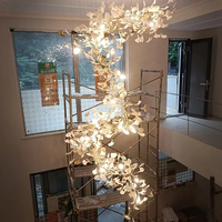 Céramique Fleur Ginkgo Luminaire Feuille Long Lustre Projet Lumière De Luxe Art Lustre Lumières