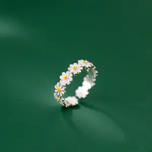 Anillos de apertura de margaritas blancas de estilo coreano para mujeres y niñas, anillo de dedo índice de flores, accesorios de joyería de uso diario