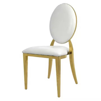 Chaise de banquet ovale réglable en acier inoxydable doré, revêtement en cuir PU blanc, écologique, luxe, pour mariage, hôtel, salle à manger