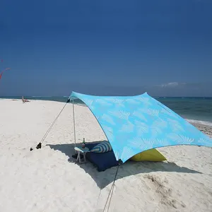 Yüksek kaliteli taşınabilir likra, 4 alüminyum direkleri Anti UV kolay kurulum güneş barınak gölgelik açık güneş gölge plaj çadır ile kum torbası/