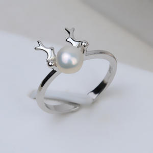 Handmade S925 <b>Silver</b> Deer Antlers Elk Simple Princess Ring DIY Jewelry Accessories with 5-6 Pearl Empty Set and <b>Bead</b> Caps 2731 - Product Image 2