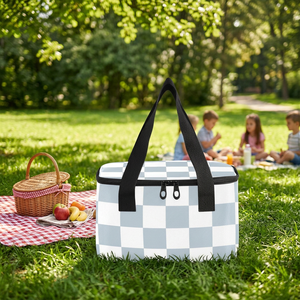 Custom Print Modern Checked Portable Large Insulated <b>Tote</b> <b>Bag</b> Thermal <b>Lunch</b> Cooler <b>Bag</b> for Food Picnic Outdoor Activity - Product Image 1