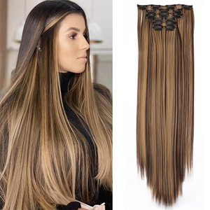 AliLeader 22 pollici 6 pz/set Ombre Highlight clip in <span class=keywords><strong>extension</strong></span> per <span class=keywords><strong>capelli</strong></span> <span class=keywords><strong>lunghi</strong></span> doppia trama leggero <span class=keywords><strong>capelli</strong></span> sintetici per donna - Product Image 1