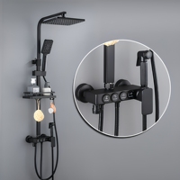 Ensemble de robinetterie de douche murale en laiton poli de luxe avec cartouche céramique, pommeau de douche effet pluie, douchette à main et douchette bidet pour hôtels et villas