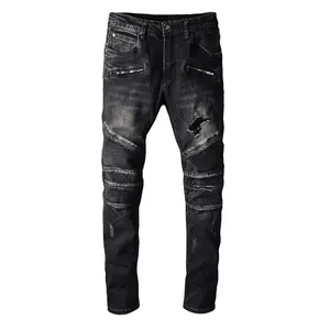 1089 Nieuwe Hoge Kwaliteit Mannen Jeans Verontruste Slim Fit Motorcycle Biker Amire Denim Jeans Blauw Designer Broek Ripped Biker gat