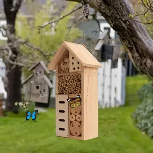 Wooden Insect Bee House Honeycomb Room Bee Hive Hotel Outdoor Garden Yards Decoration Nests Box Insect House