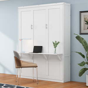 Lit Murphy avec panneaux muraux pliants de 68 pouces, blanc, combiné avec bureau convertible pour chambre à coucher - Product Image 1