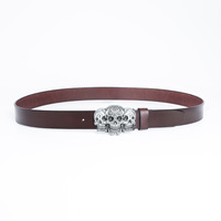 Boucle de ceinture automatique rétro punk tête de squelette - Boucle créative en alliage de zinc argenté peint à l'ancienne pour homme de haute qualité