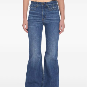 Özel yüksek bel kadın alevlendi kot sıska Fit nefes Denim giyim mavi bayanlar için - Product Image 1