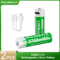 Fujimax baterai Li Ion 3.7V kapasitas tinggi 1000mAh 2 buah 3700mWh USB Tipe C baterai isi ulang 14500 baterai Lithium