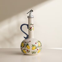 Botol Minyak Keramik Bergaris Lukis Tangan Eropa dan Amerika, Botol Minyak Zaitun, Botol Kecap Cuka Dapur