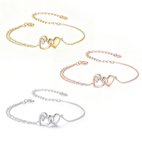 Bracelet chaîne réglable en forme de cœur romantique avec pendentif en pierre CZ délicat pour femme, plaqué or, tendance, cadeau de mariage, vente en gros