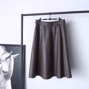 New Arrival Pleated leather skirts for <b>women</b> Elegant Brown A-Line <b>women's</b> midi skirt Office Casual Daily Wear <b>women</b> formal skirt - Product Image 3