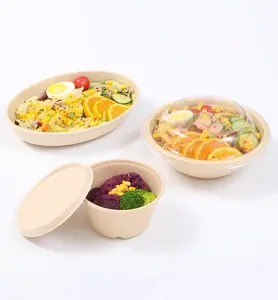 Cajas de papel desechables para ensaladas, cuencos, fiambrera, opción de fiesta personalizable con tapa, embalaje de vajilla desechable de alta calidad