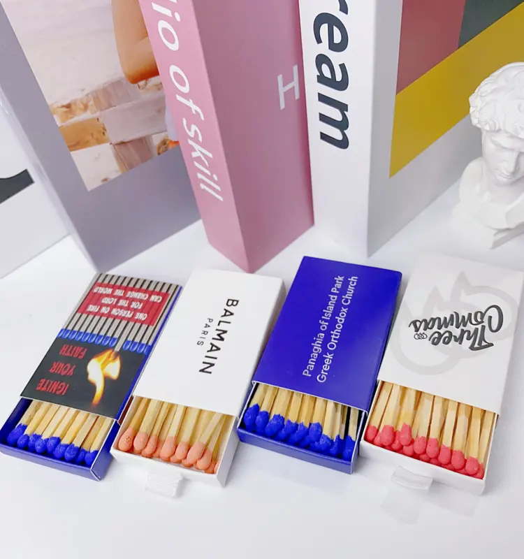 Customized Matchboxes Advertising Hotel Wooden Tip Colored Matches Safety Fireplace Boxes Matches Large Household Boxes Candles
