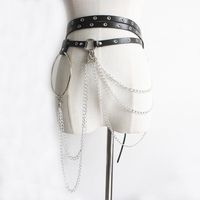 Chaîne de corps sexy en cuir PU noir et boucle en métal gothique punk pour femmes grandes tailles, ceinture de taille ajustable en gros