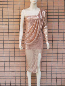 فستان مثير بكتف واحد ، تنورة صيفية صغيرة مطرزة بالخرز ، تنورة قصيرة بكتف واحد ، فستان سهرة مثير ، فستان نادي - Product Image 4