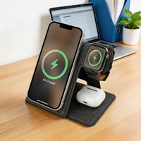 Chargeur sans fil à charge rapide 15W pour téléphones, écouteurs, montres intelligentes - Support magnétique pliable multifonctionnel 3-en-1