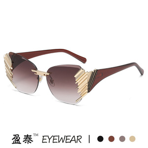 Unisex Frameless Cut Edge Sunglasses Gold Metal <b>Plastic</b> UV400 Protection Street Style <b>Glasses</b> - Product Image 4