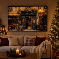 Décoration Murale sur Toile Scène Urbaine Européenne Façade de Boulangerie Alimentée par Piles pour Salon Cuisine Cadeau de Noël