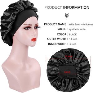 Gorro de satén de lujo para mujer con banda elástica ancha de 30 colores, reutilizable, de secado rápido, para dormir, para cabello rizado, gorro de baño grande - Product Image 4