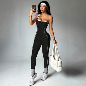 Mono de yoga elástico de un solo hombro con bloques de color, ajuste ceñido, para gimnasio y ropa urbana de mujer - Product Image 2