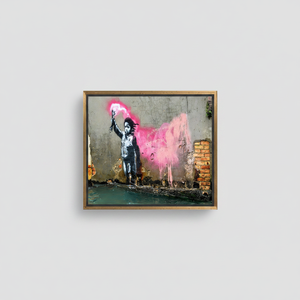 Printed <b>Canvas</b> Artwork: Banksy Migrant Child Graffiti Home Decor,GOLD <b>FRAMED</b> <b>CANVAS</b> - Product Image 2