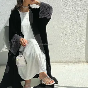 Wholesale Custom Eid Nida Islamic Muslim Dubai Black Abaya With Beads