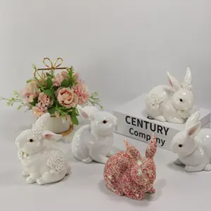 Bán buôn handmade sứ Easter day Bunny bức tượng nhỏ cho trang trí nội thất Gốm Thỏ Bunny tượng