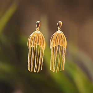Fashion Drop <b>Earrings</b> PVD Gold Plated 316L Stainless Steel Sustainable Resistant Long Tassel Design - Product Image 3