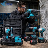 Ensemble combiné d'outils électriques sans fil Li-ion sans balais de qualité industrielle professionnelle pour la vente en gros : perceuse, scie, meuleuse, clé à chocs, marteau, avec mallette