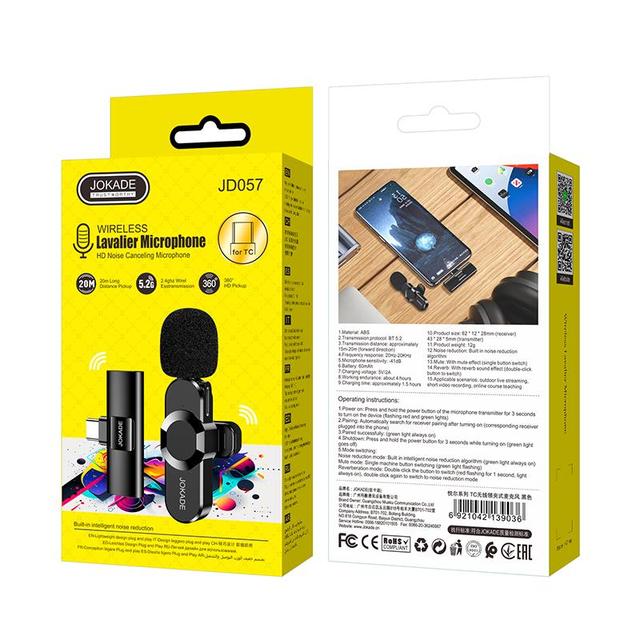 JOKADE Wireless Mic Clip Microphone Conference Live Lavalier Microphone with Receiver for Type C