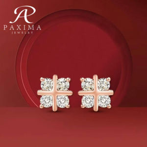 Paximaジュエリー絶妙なミニマリストのクロススクエアスパークリングラボ成長したダイヤモンド18Kゴールドレディースファッションスタッドイヤリング - Product Image 1