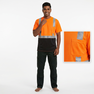 Camisetas de Trabajo de Alta Visibilidad para Hombre, Camiseta de Seguridad de Manga Corta de Poliéster, Camiseta Formal de Punto Reflectante con Detección de Agujas - Product Image 1