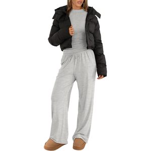 FOXA Women's 2 Piece Lounge Set <b>Mock</b> <b>Neck</b> Long Sleeve Sweatsuit Casual Autumn Outfit Breathable Knitted Pants Set - Product Image 5