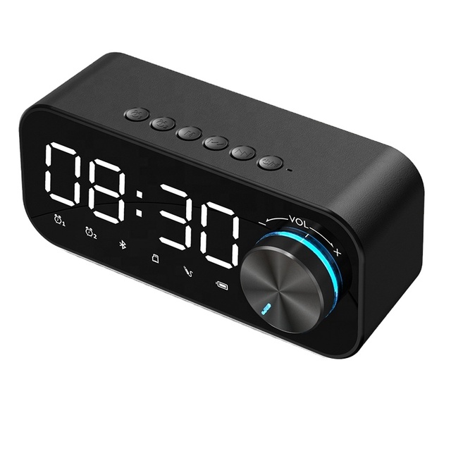 Custom logo LED Mirror Display Wireless BT5.0 Speaker FM Radio TF Card Speaker Digital Alarm Clock