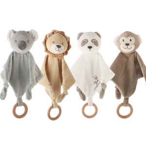 Paquete de 4 edredones de felpa de Koala, León, Panda, <span class=keywords><strong>mono</strong></span>, manta de seguridad para bebés, <span class=keywords><strong>mordedor</strong></span> de madera, anillos, juguetes relajantes para dormir, suave y ecológico - Product Image 1