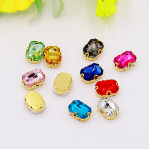 Boucles rectangulaires en strass, base dorée, 12 facettes, 4 trous, accessoires de bijouterie pour vêtements, bricolage - Product Image 2