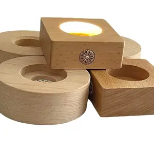 בסיס אור עץ USB מחזיק מנורות עץ מלא Led קטן אור לילה מגע אמנות דקורטיבית מעץ