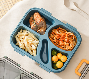 Caja Bento de plástico portátil sin BPA de 900ml, contenedor de almuerzo de <span class=keywords><strong>4</strong></span> compartimentos con <span class=keywords><strong>cuchara</strong></span> plegable - Product Image 5