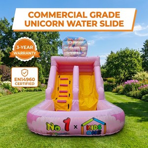 Toboggan aquatique gonflable sur le thème de l'unicorn certifié EN14960, résistant aux intempéries, utilisation commerciale, installation facile, rose, fée, festival d'été - Product Image 4