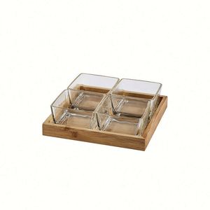 Nuevo Plato de Frutas de Vidrio Transparente de Lujo 2023 con Bandeja de Madera para Servir Alimentos en la Sala de Estar - Product Image 1