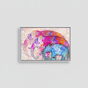 Impression sur toile personnalisée avec éléphant floral : élégante décoration murale pour la famille, toile encadrée blanche - Product Image 2