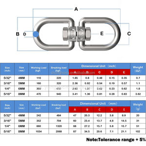 Ganci Girevoli a Doppia Estremità in Acciaio Inox 304 per Rotazione Pesante con Occhiello per <span class=keywords><strong>Altalena</strong></span> - Product Image 2